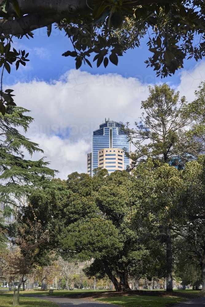 Cityscape from Carlton Gardens - Australian Stock Image