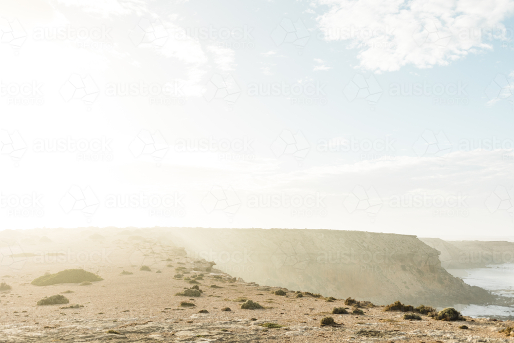cliff tops covered in sea mist at sunrise on Eyre Peninsula - Australian Stock Image