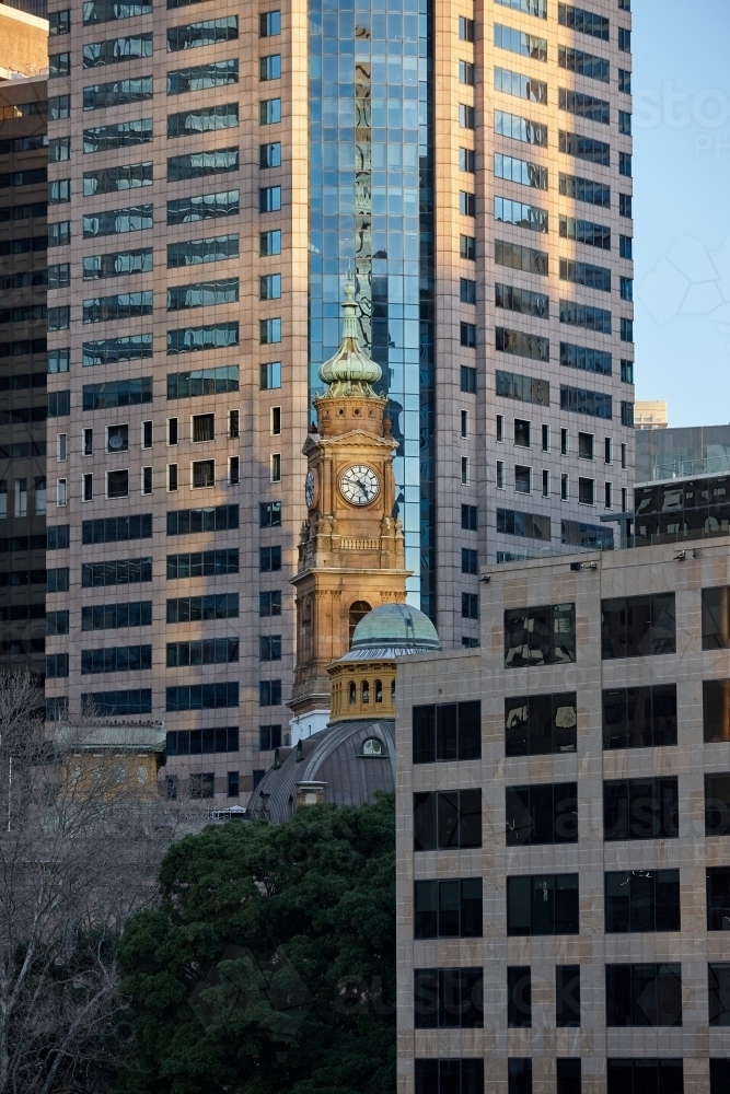 Clock tower and buildings in the city - Australian Stock Image