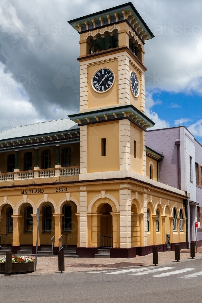 Clock tower at post office in Maitland, NSW - Australian Stock Image