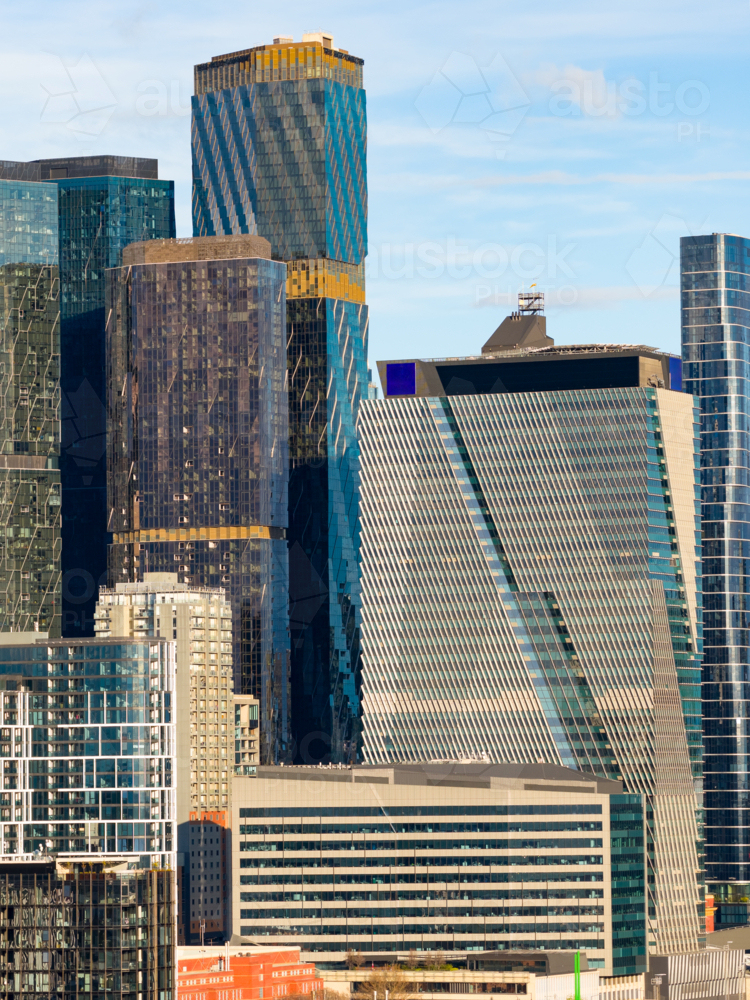 Hi Rise Building Close View Image of Close up aerial view of highrise buildings and towers in a ...