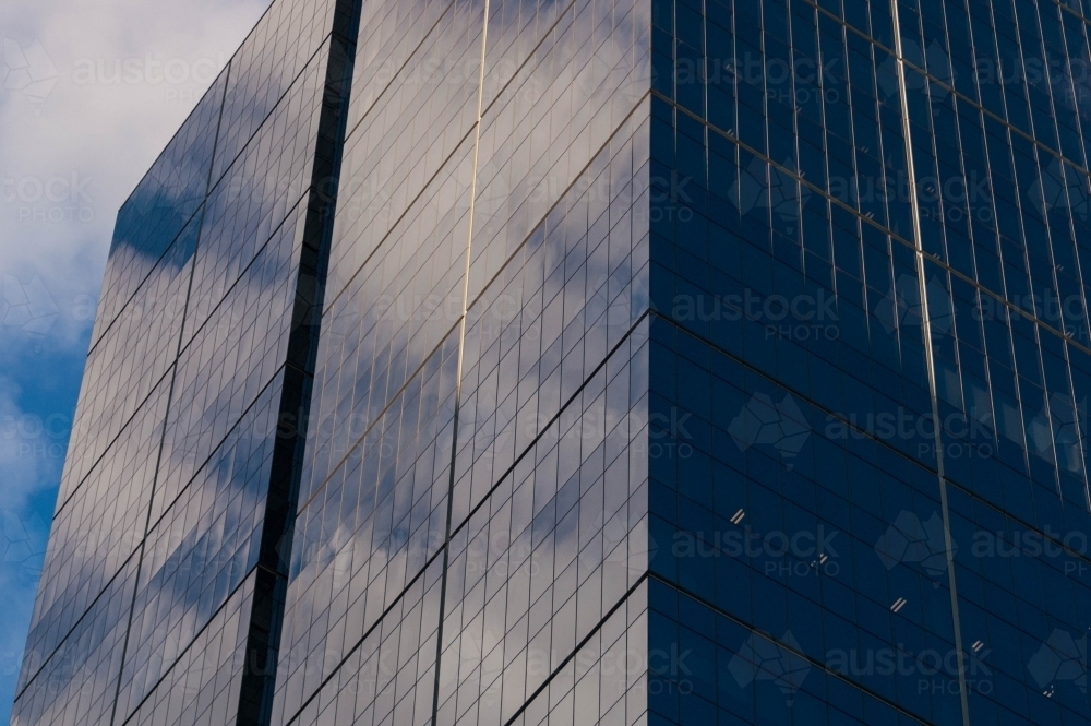 close up angle of blue building and sky - Australian Stock Image