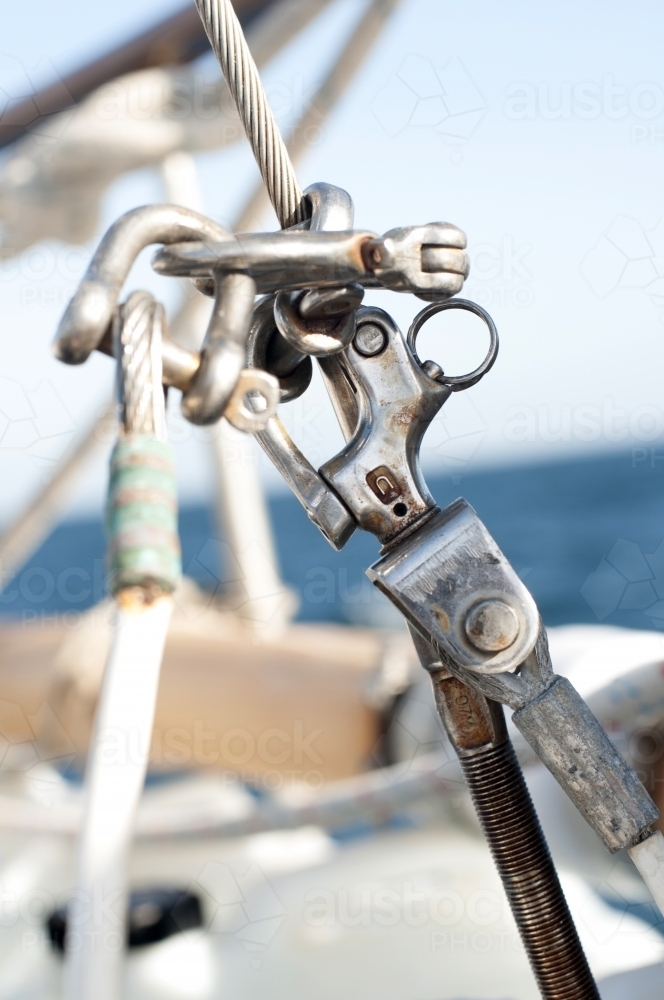 Close up detail of ropes on a sailing boat - Australian Stock Image