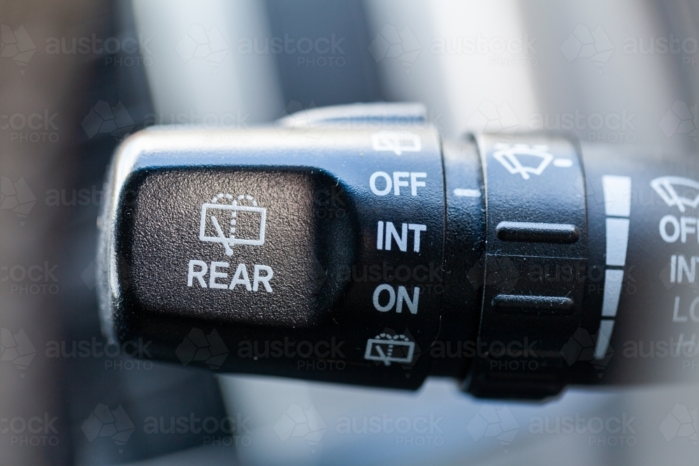 Close up detail of windscreen wiper control stick on car - Australian Stock Image