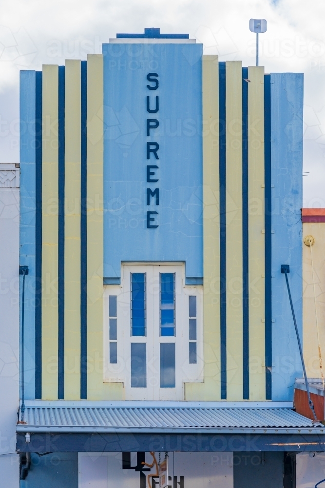 Close up of a colourful Art Deco building facade - Australian Stock Image