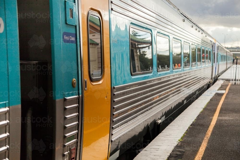 Close up of a first class carriage of a passenger train - Australian Stock Image