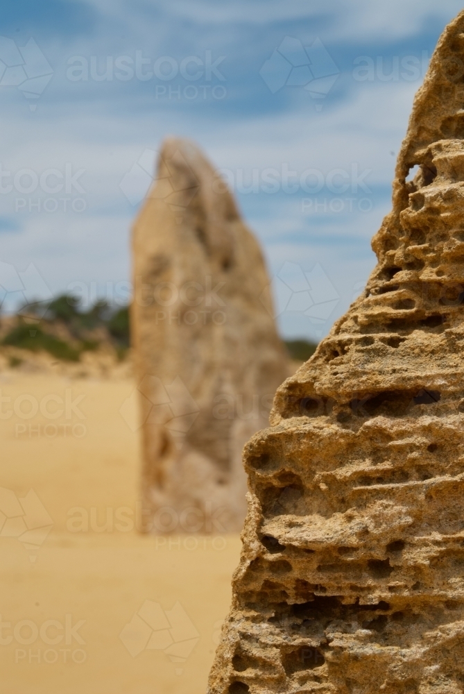 Close-up of a pinnacle in the Nambung National Park, Western Australia - Australian Stock Image