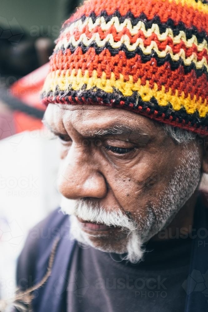 Close Up of Aboriginal Elder with a Grey Beard - Australian Stock Image