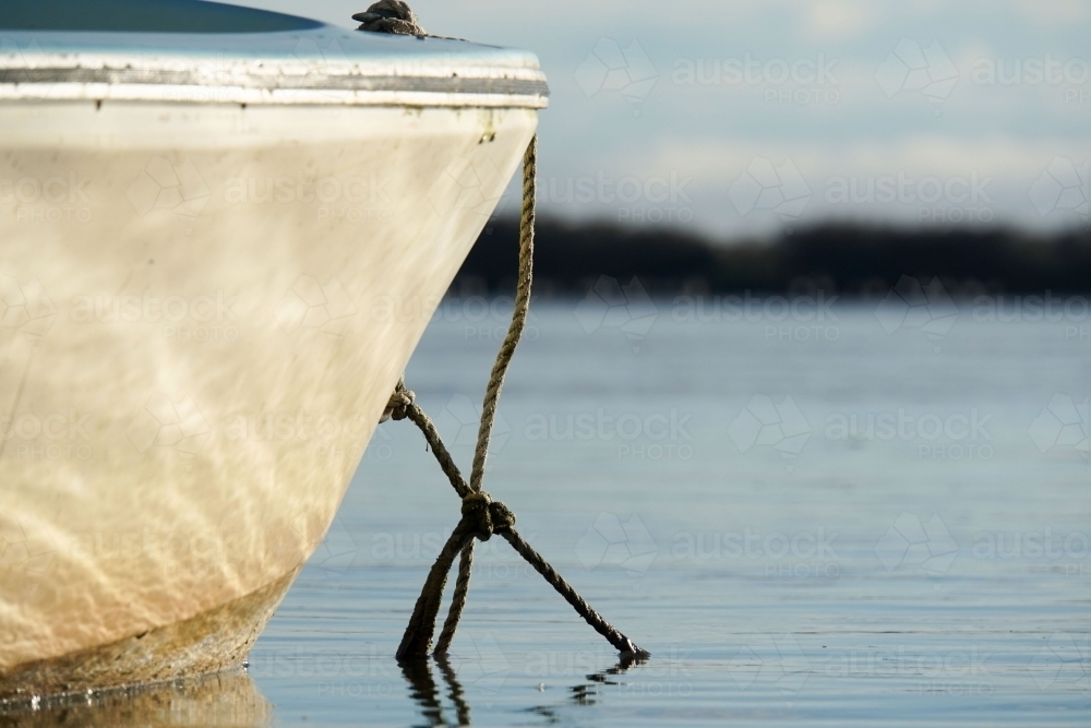Close up of boat prow at anchor - Australian Stock Image