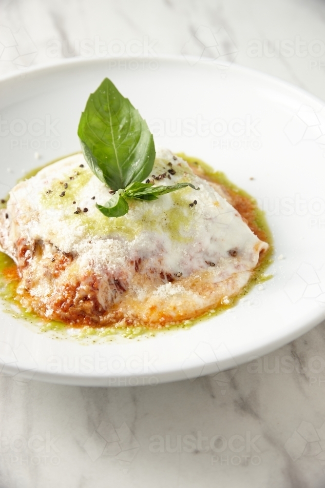 Close up of cheesy Italian pasta dish - Australian Stock Image