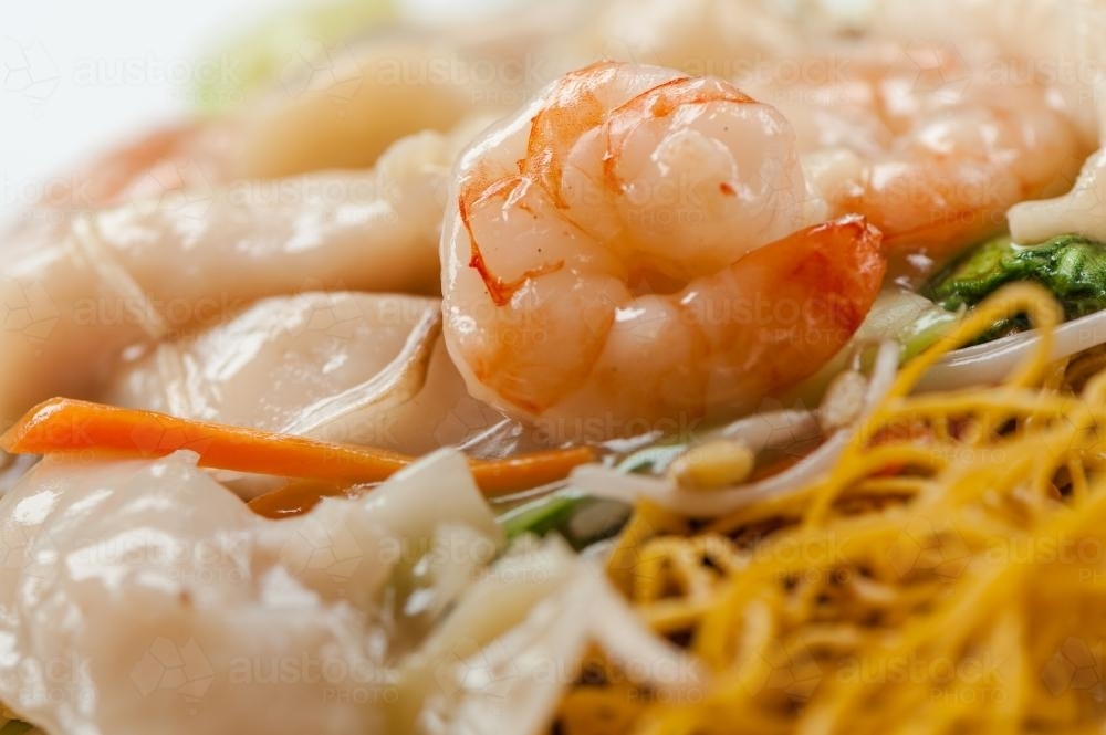 Close up of chinese food with seafood - Australian Stock Image