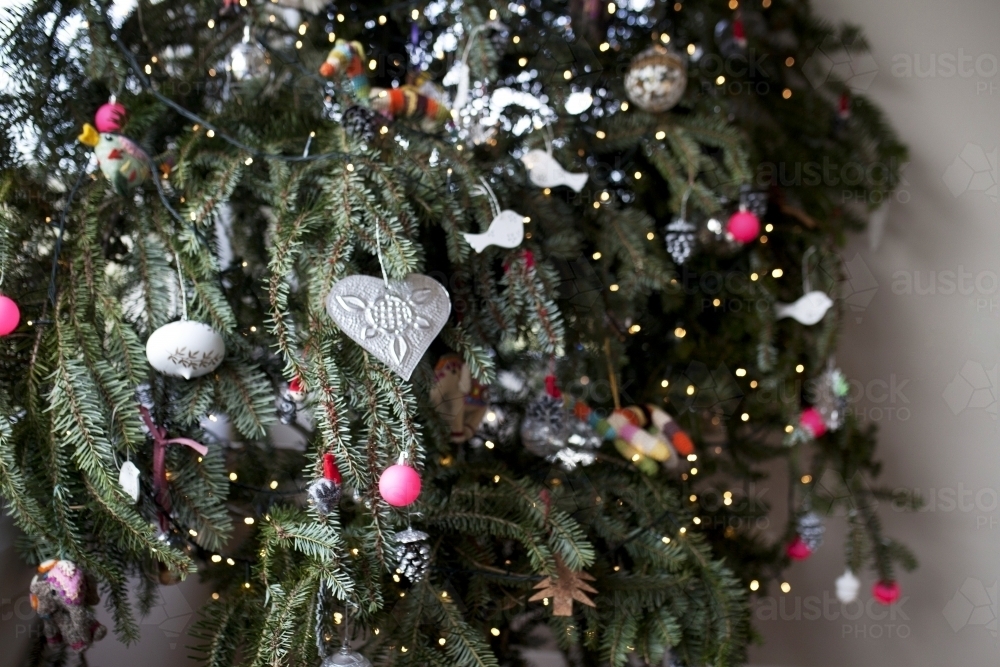 Close up of Christmas tree with decorations - Australian Stock Image