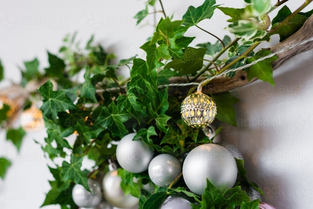 close up of christmas wreath with ivy leaves - Australian Stock Image