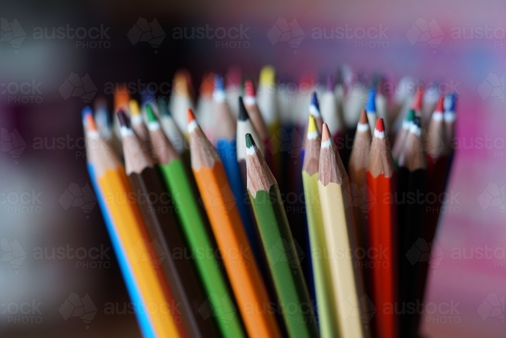 Close up of coloured pencils - Australian Stock Image