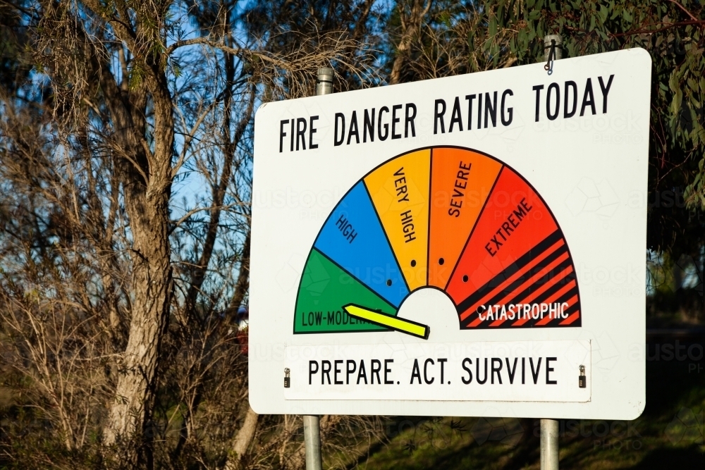 Close up of fire danger rating sign - Australian Stock Image