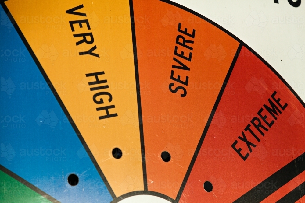 Image of Close up of fire danger rating sign - Austockphoto