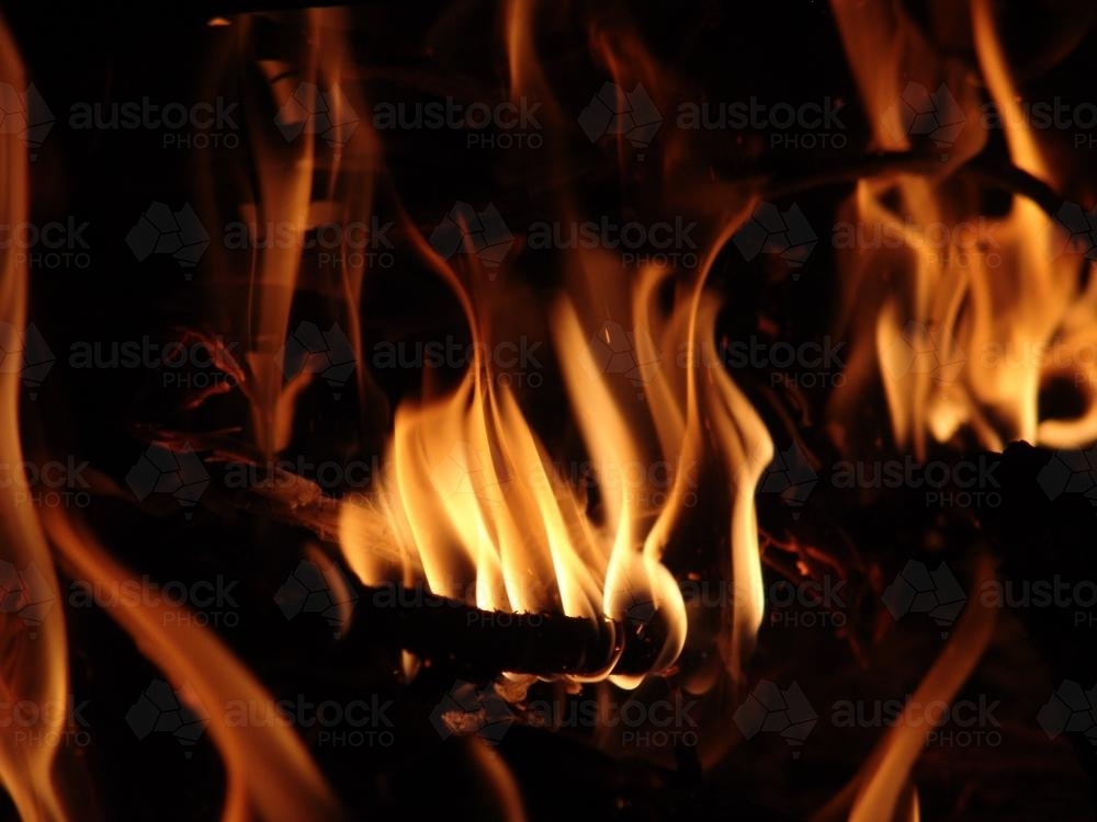 Close up of flames in a fire - Australian Stock Image