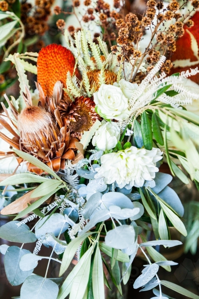 Close up of floral arrangement for bridesmaid wedding bouquet - Australian Stock Image