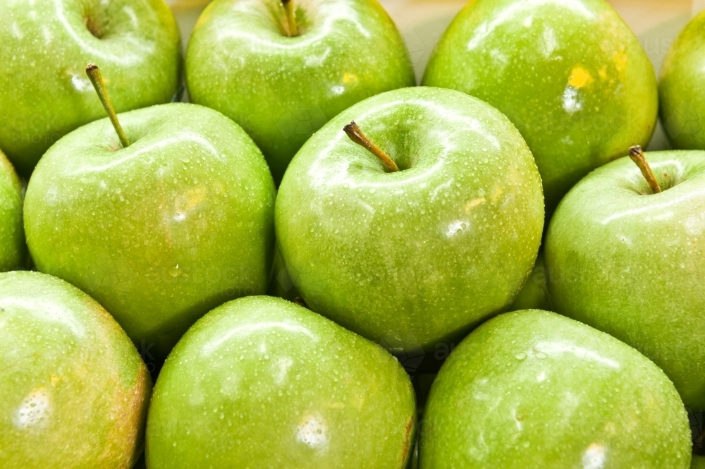 Close up of green apples in a fruit shop - Australian Stock Image