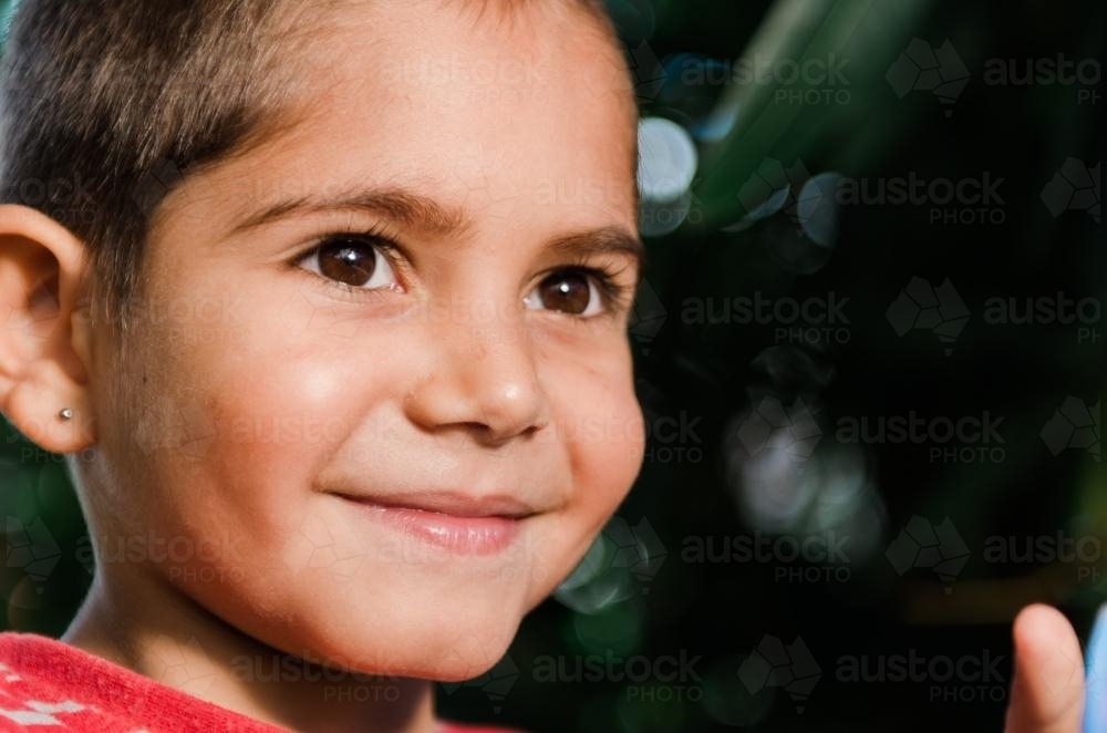 Close-up of Little Aboriginal Boy Smiling - Australian Stock Image