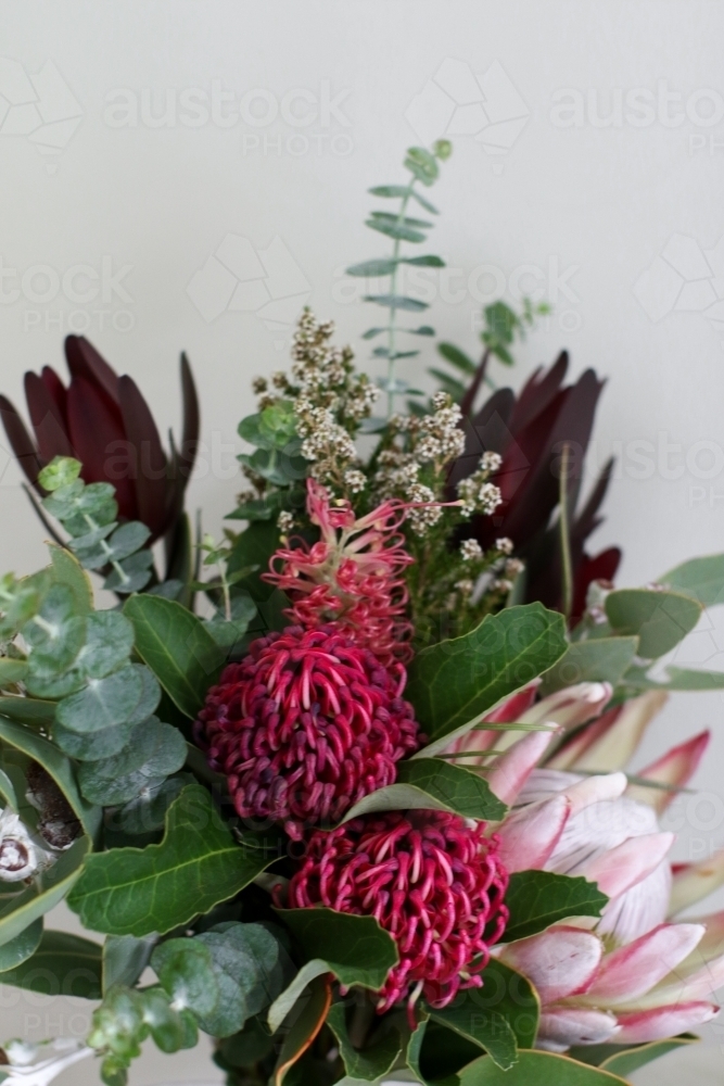 Close up of native floral arrangement indoors : Austockphoto Close up of native floral arrangement indoors - Australian Stock Image