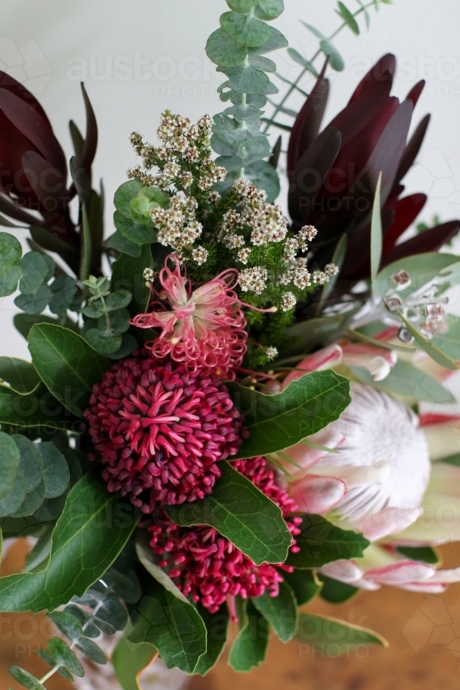 Close up of native floral arrangement indoors : Austockphoto Close up of native floral arrangement indoors - Australian Stock Image