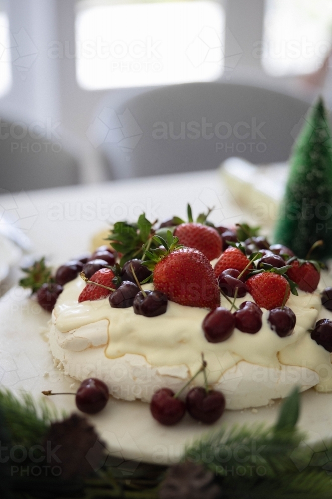Close-up of pavlova dish on table - Australian Stock Image