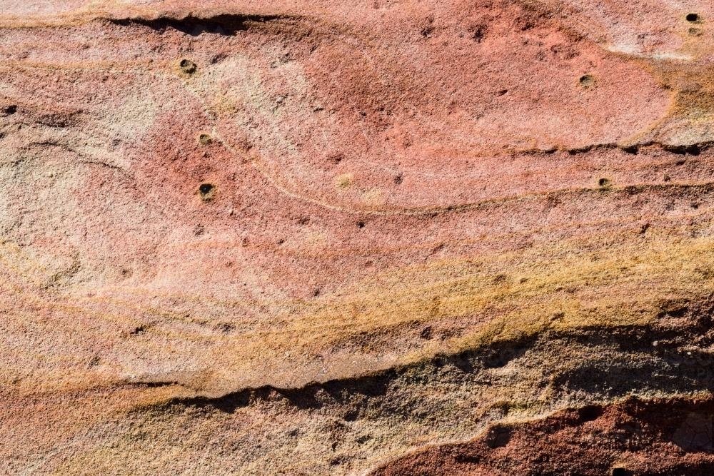 Close up of pink and orange textured rock with small holes - Australian Stock Image