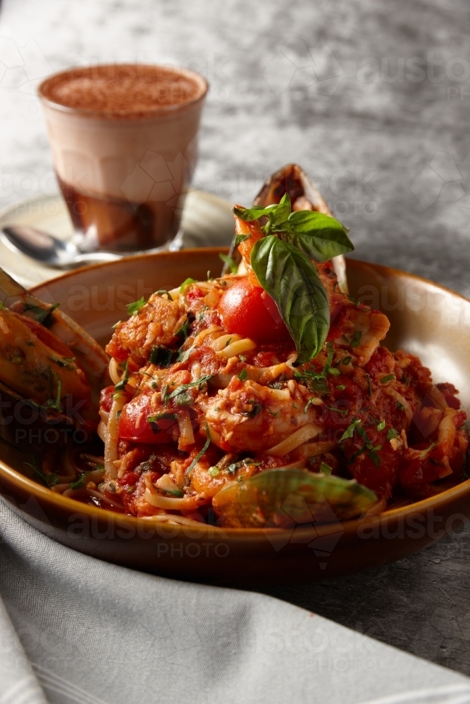 Close up of seafood pasta - Australian Stock Image