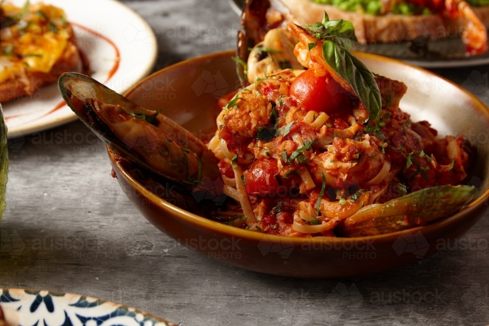 Close up of seafood pasta - Australian Stock Image