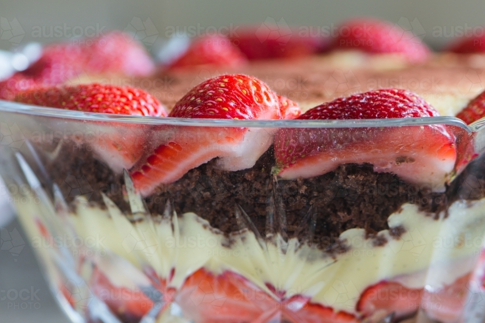 close up of trifle dessert in crystal bowl - Australian Stock Image