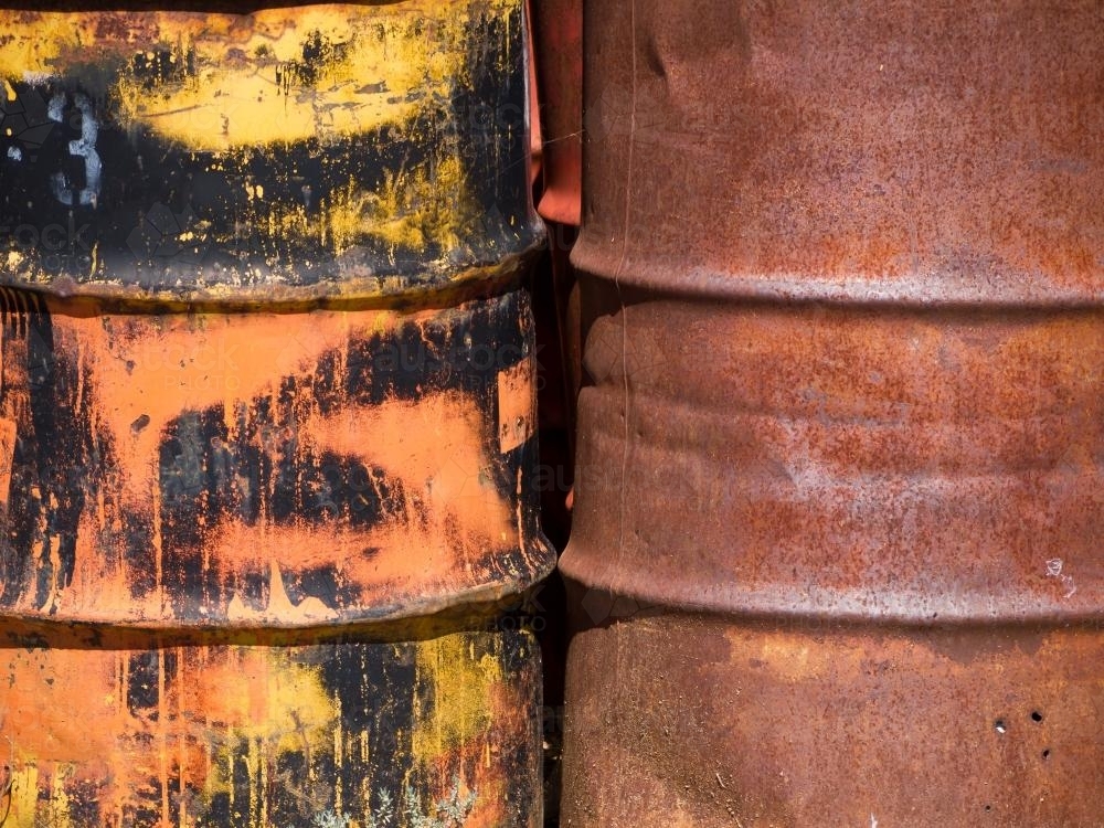 Close up of two metal drums - Australian Stock Image