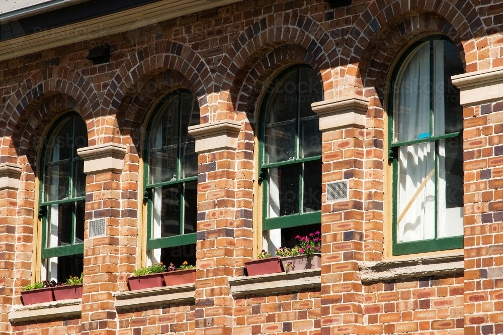 close up of windows in historic building - Australian Stock Image