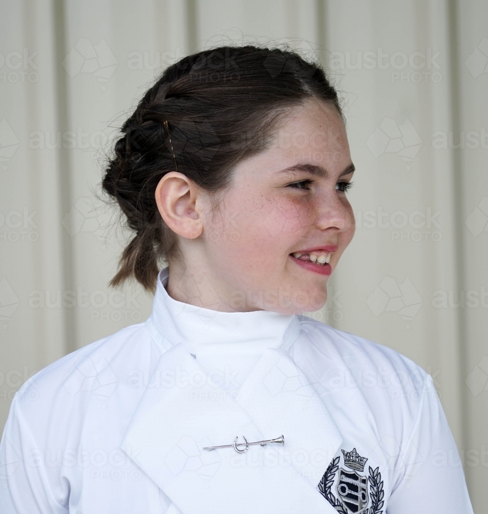 Close up of young girl equestrian - Australian Stock Image