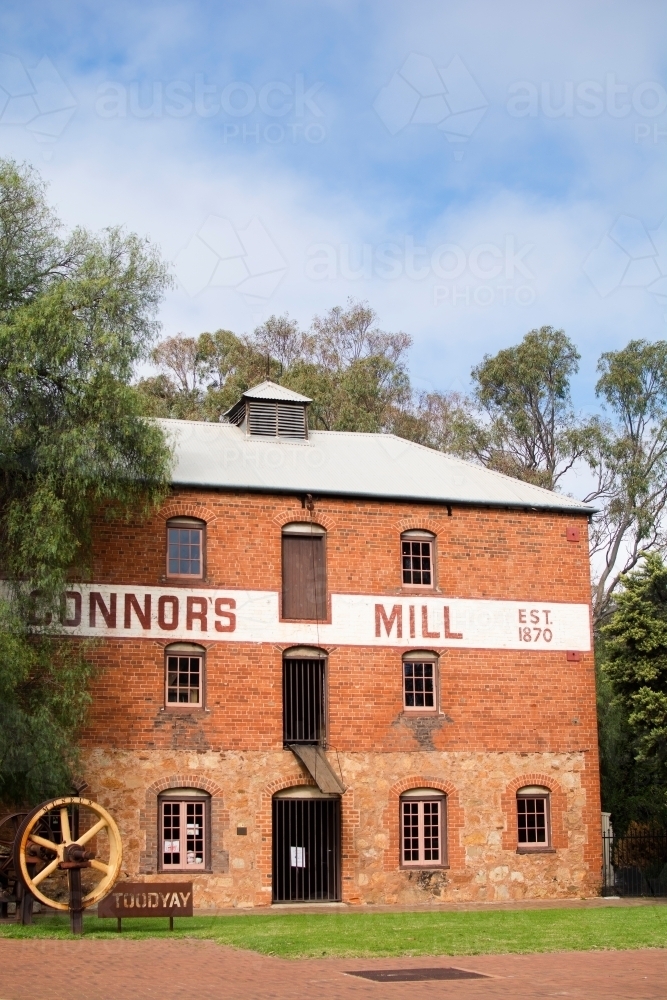 Close up shot of a mill made with bricks - Australian Stock Image