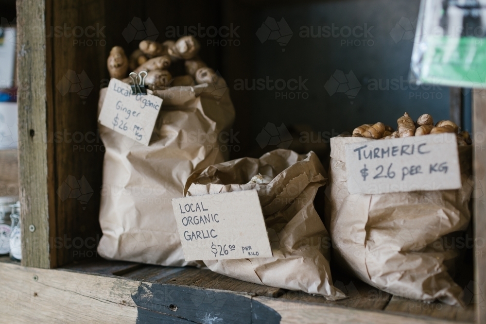 Close up shot of different kinds of organic  products. - Australian Stock Image