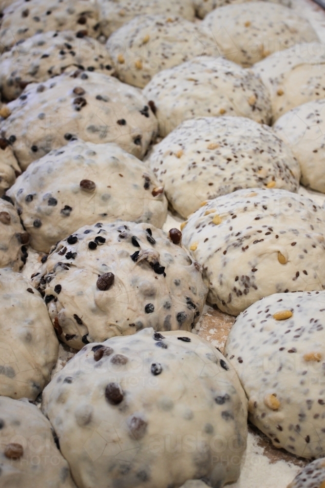 Close up shot of organic sourdough resting after being shaped - Australian Stock Image
