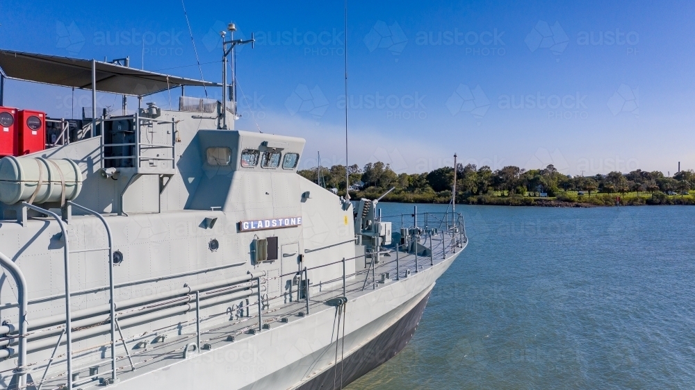 Close up shot of the bow of warship in Gladstone - Australian Stock Image