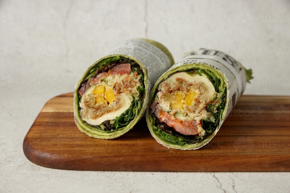close up shot of two falafel wraps - Australian Stock Image