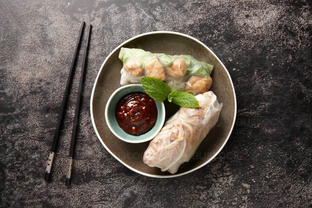 Close up shot of vietnamese fresh spring roll - Australian Stock Image