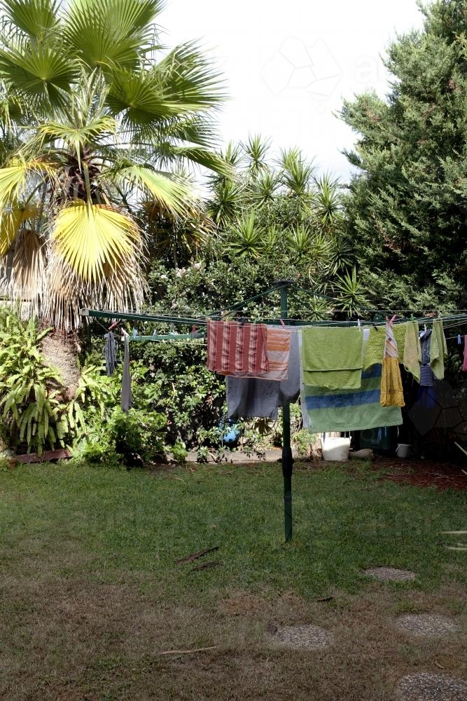 Clothes line in back yard - Australian Stock Image