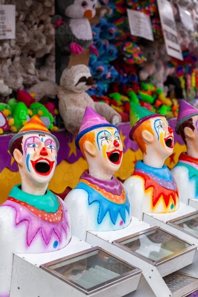 Clowns at showground for carnival game - Australian Stock Image