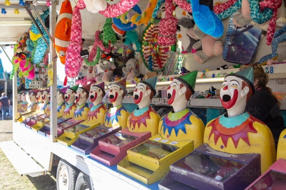 Clowns in sideshow alley - Australian Stock Image
