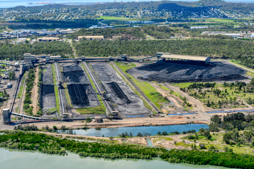 Coal fired power station piles near Gladstone - Australian Stock Image