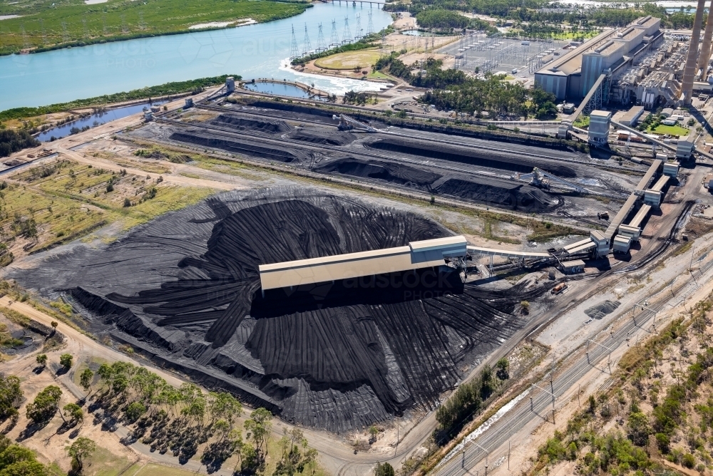 Coal fired power station stock pile, Gladstone, Queensland - Australian Stock Image
