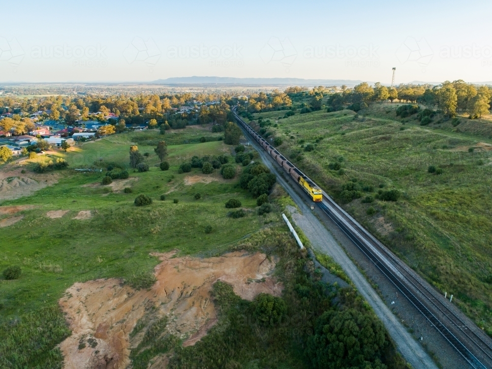 Coal train engine traveling past Singleton - Australian Stock Image