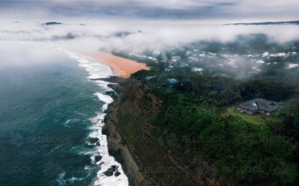 Coastal Aerial View with Fog Clouds - Australian Stock Image
