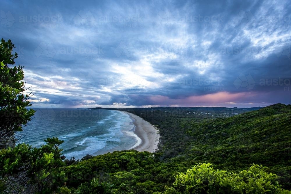 Coastal landscape with clouds and trees - Australian Stock Image