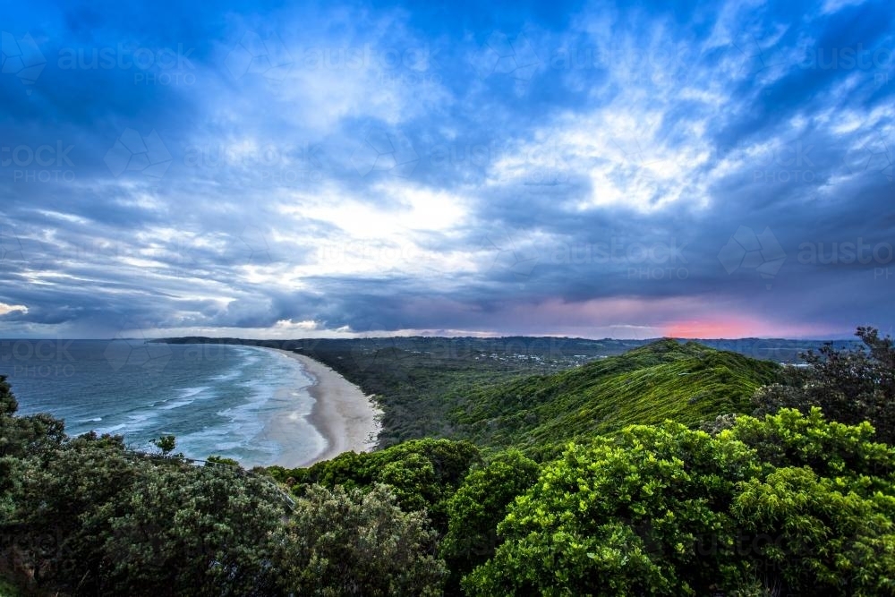 Coastal landscape with clouds and trees - Australian Stock Image
