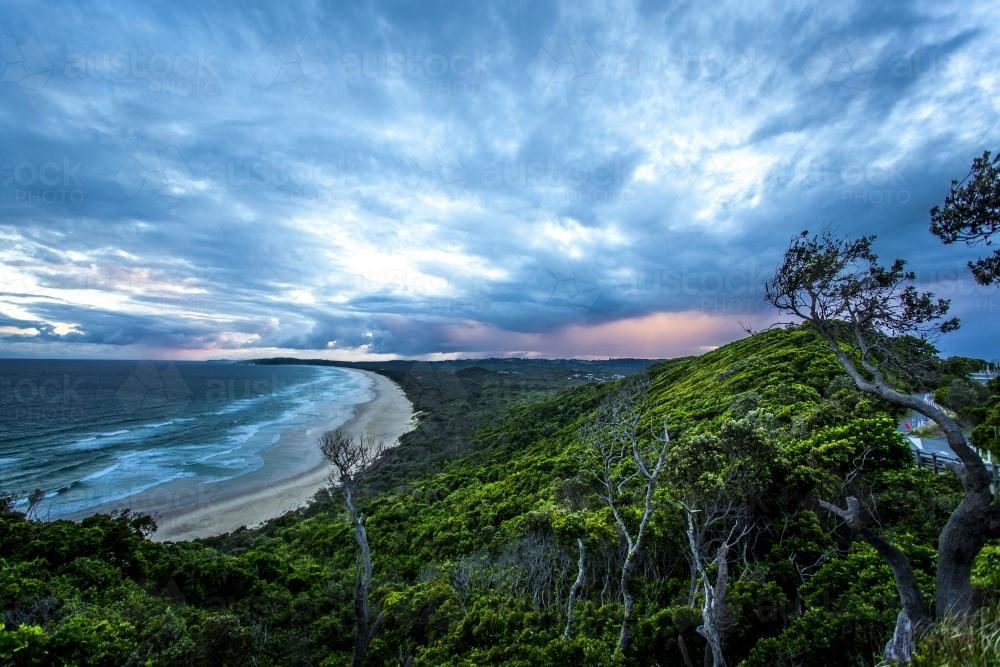 Coastal landscape with clouds and trees - Australian Stock Image